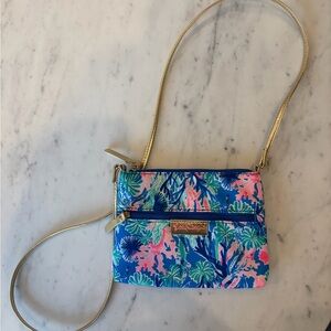 Lilly Pulitzer Blue and Pink Floral Crossbody Bag